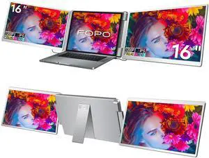 FOPO Portable Monitor for Laptop - 16 FHD 1200P Triple Monitor Laptop Screen Extender with HDMI and USB-C Connectivity for Effortless Multitasking-S11