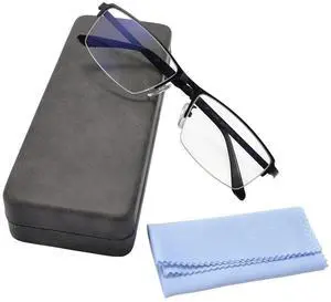 SANHOOPOLO Computer Blue Light Blocking Glasses For Men Computer Gaming Glasses Metal Half Frame Clear Lens Eye Protection (Black Frames)