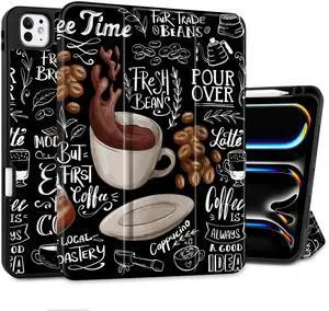MEEgoodo Case for M5 iPad Pro 11 inch 2025/M4 iPad Pro 11 inch Case 2024, Tablet Cover with Trifold Stand & Pencil Holder & Auto Wake/Sleep & Soft TPU Back Cover, Coffee