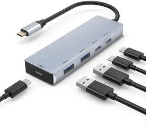 Leinsis USB 3.2 Hub 10Gbps, 2 USB-C 3.2 and 2 USB-A 3.2,PD 100W Fast Charging for MacBook Pro, MacBook Air, Acer Laptops, HP Laptops, iPad Pro More.(Frosted Silver)