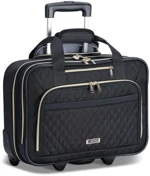 Lekespring Rolling Laptop Bag, Laptop Briefcase on Wheels for Women Fits Up to 15.6Inch Computer Bags Water Resistant for Work Travel and Business, Black