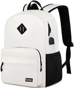 Kuosdaz Backpack for School Teen Boys & Girls, Lightweight Casual Backpacks for Men and Women, Classic Basic Water Resistant Casual Daypack Fit 15.6 Inch Laptop, Beige