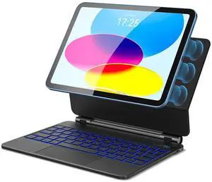 FUWANG Keyboard Case for iPad A16 11th/10th Generation, Magic-Style Magnetic 7 Colors Backlit Keyboard with Multi-Touch Trackpad, Floating Cantilever Stand Keyboard for iPad A16 11 inch/10th 10.9 inch