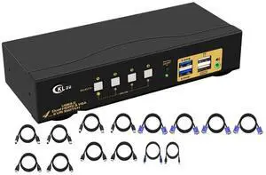 CKLau 4x2 USB 3.0 VGA + HDMI KVM Switch 2 Monitors 4K@60Hz with Cables and Audio, PCs Monitor Keyboard Video Mouse Peripherals Sharing Box