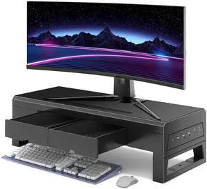 Computer monitor stand with 2 drawer Laptop Desk Shelf & Monitor Riser ,22W charging , 2 USB 3.0 , and 1 USB 2.021.6 inches long desk riser Monitors/PC/Laptop/Computer Space Saver Organizer Heavy D