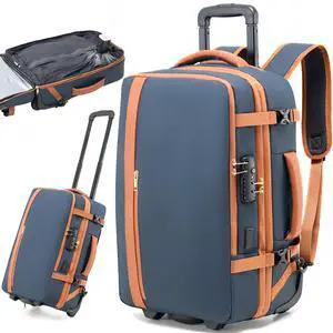 Fanwoli Vacuum Rolling Travel Backpack, Carry On Luggage with TSA Lock & Anti Theft Zipper, 70L Expandable Airback with Compression Pump, Waterproof Laptop Bag Ideal for Flight & Business