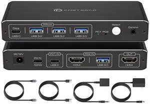 KVM Switch 1 Monitors 2 Computers 4K@60Hz USB C HDMI KVM Switch 2 Port for 1 Laptop 1 Desktop Share 1 Monitor Keyboard Mouse Hard Drives Printer Support 100W Charging for Laptop