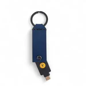 Leather Case for YubiKey 5 NFC and 5C NFC, Protector Yubico, Flip Cover Security Key, Keychain Holder with Metal Ring, 9 colors (Navy Blue)