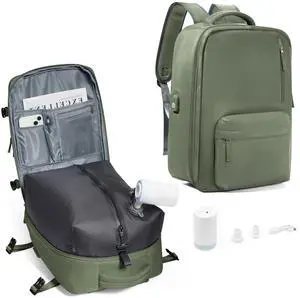 Vacuum Compression Backpack, Travel Vacuum Backpack with Electric Vacpack Pump, Flight Approved Carry On Personal Item Suitcase Luggage for Men Women, Green