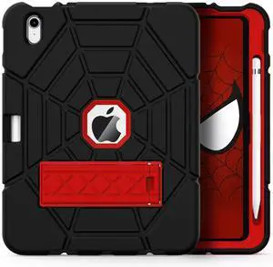 Grifobes Kids Case for iPad 11-inch (A16) 2025 / iPad 10th Generation 2022 10.9 inch, Heavy Duty Shockproof Rugged 11th / 10 Gen Cover with Pencil Holder & Stand for Boy Children (Black+Red)