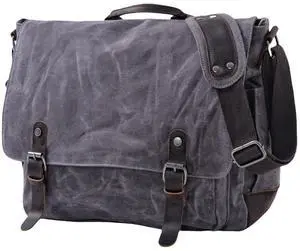 [Upgraded] Vintage Messenger Bag, 15.6 Inch Laptop Crossbody Shoulder Bags, Heavy Water-resistant Canvas Satchel for Men