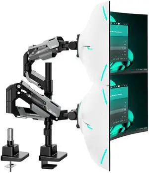 ARES WING Vertical Dual Monitor Mount - 24-57" Aluminum Heavy Duty Monitor Arms for 2 Monitors, Fully Adjustable Gas Spring Stacked Monitor Stand with 75/100/200 Vesa Mount, Black