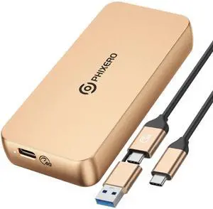 PHIXERO 40Gbps NVMe Enclosure, USB 4.0 M.2 Enclosure Compatible with Thunderbolt 3/4/USB 3.2/3.1/3.0/2.0, Aluminum Triple Heat Dissipation SSD Enclosure with UASP, for 2280 Size M-Key NVMe SSD, Gold