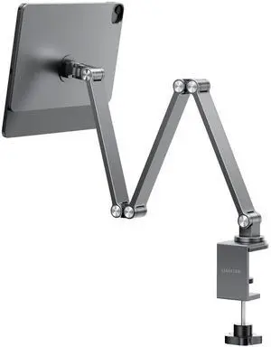 LULULOOK Magnetic Arm Stand for iPad Air 11" M2/M3 & Pro 11" Gen 1-4 - Heavy Duty Aluminum iPad Stand for Desk Mount with Foldable Arm & 360° Swivel Clamp Base for Air 10.9" 4/5 - Pro 11" Gen 1/2/3/4