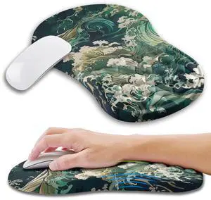 Kuosgm Ergonomic Mouse Pad Wrist Support with Memory Foam Massage Bulge, Carpal Tunnel Pain Relief Mousepad Wrist Rest for Mouse(12x8 inch, Sea Wave)