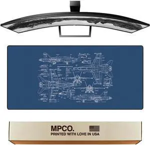 MPCO. Blueprints Large Gaming Desk Pad - 36" x 17" Aeroglyde Fabric 18A Hornets  Blue Desk Mats - Non-Slip, Washable, Smooth Glide for Precision Gaming & Work