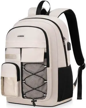 School Laptop Backpack Teens Bookbag: 15.6 Inch Middle High School Backpacks Casual College Back Pack with USB Charging Port Waterproof Travel Book Bag Cute Students Daypack for Kids Girls Boys Women