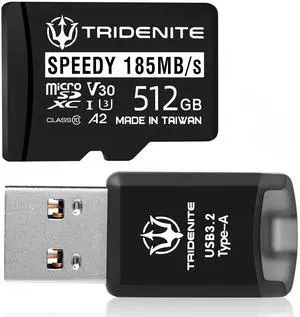 TRIDENITE USB 3.2 Type-A MicroSD Memory Card Reader Adapter (DDR-200, Includes 185MB/s Speedy MicroSD 512GB)