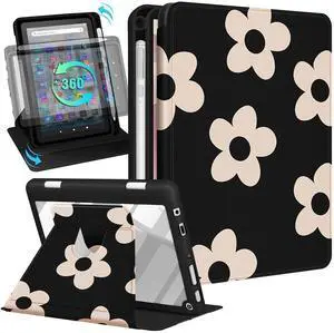 Kidcube for Kindle Fire HD 8/8 Plus Tablet Case - 10th/12th Generation (2020/2022) 8" Women Girls Cute Folio Cover with Pencil Holder Flower Floral Rotating Stand Cases for Amazon Fire HD 8/8 Plus