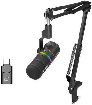 COMICA D10 Pro A Wireless/XLR/USB Dynamic Microphone with Receiver Boom Arm Stand- Dual Channel Cardioid Mic, 45H Battery, RGB Lights, CalMix Denoise for Gaming/Streaming/PD(PC, PS4/5, Mac,Phone)Black