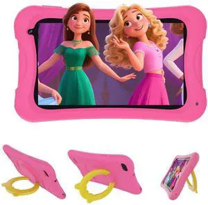 DigiLand 7 Inch Kids Tablet Ages 3-8, Android 13 Tablet for Kids,4G+32GB up to 128GB,Toddler Tablets with Dual Cameras,Best Electronics Tablets Gift for Kids,Shockproof Protective Case (Pink)