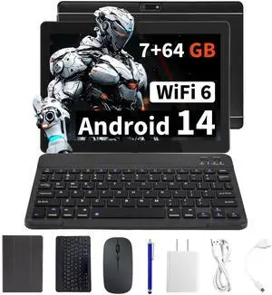 Veidoo 2 in 1 Portable Android Tablet with Keyboard, Mouse & Stylus, Tablet 10.1 inch IPS HD Screen with 7GB RAM (3GB+4GB) 64GB ROM Expandable to 512GB, Octa-Core Processor, WiFi 6