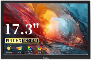Portable Monitor 17.3 Full HD 1920x1080P Large Computer Display IPS Screen HDMI USB TypeC External Travel Monitor for Laptop PC Xbox Switch Ras Pi, Built-in Speakers & Kickstand