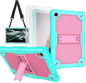 Deomoil for Urao C107/Jeazans OC101/C107 10.1 inch Tablet Hybird Case with Stand with 2 PCS Screen Protector for HiGrace C107/ZOFYWNAS C107/Freeski C107/Pswarfd 10.1 inch Tablet (Green/Pink)