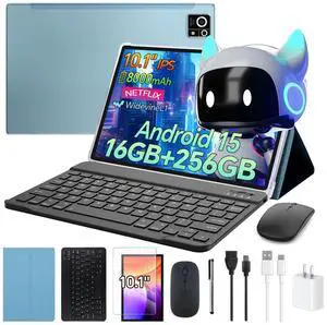 Tablet M8 Android 15 with Keyboard,16GB+256GB 10.1 inch Tablets, 8000mAh Battery, 8-Core, Widevine L1, 2.4Ghz /5G, Dual Band WiFi/Bluetooth, 5/13MP Cameras Bundle with Case, Mouse & Stylus (Blue)