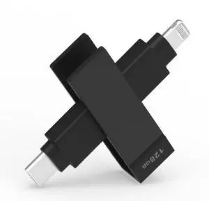 PioData 128GB iXflash 2-in-1 USB Type C & Lightning Flash Drive for iPhone iPad Apple MFi Certified Black | Backup Photo Stick | Transfer Photos, Videos, and Files