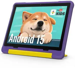 UEMXDOX Kids Tablet, 2025 Android 15 Tablet for Kids Age 3+, 8GB+64GB, Expandable to 512GB, 10" Touch Screen with Case, WiFi 6, BT5, Pre-Installed Parental Controls, Kids Space, Family Link (Purple)