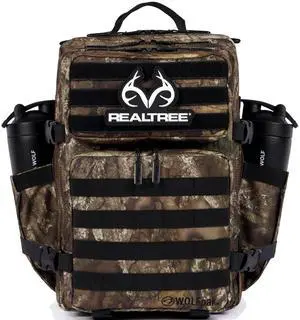 WOLFpak 35L Athletic Gym Backpack - Durable 1000D Waterproof Oxford Material with MOLLE Webbing, Laptop Pocket & Dual Cup Holders, Durable Fitness/Travel/Military Daypack (Realtree APX)