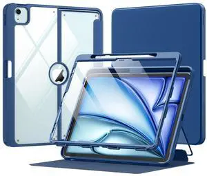 MoKo for iPad Air 13 Inch Case M3 2025 & M2 2024 with Pencil Holder, iPad Air 13 Case [Built-in Screen Protector] with Clear Back & Magnetic Multi Angle Stand Cover, Sea Blue