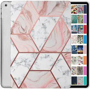 DuraSafe Cases for iPad 9 2021 iPad 8 2020 iPad 7 2019 10.2 Inch [iPad 9th 8th 7th Gen ] A2602 A2604 A2270 A2197 A2603 A2428 A2429 Printed Shock Absorbant Flexible TPU Clear Case - Marble Pink