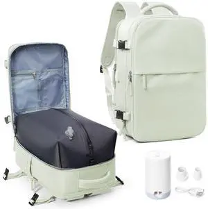 suwasp Vacuum Compression Backpack, 45L Expandable Travel Backpack with Electric Vacpack Pump, Travel Vacuum Bags with Shoe Compartment/17inch Laptop Compartment/USB Port, Mintgreen