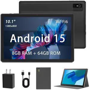 paitanry Android 15 Tablet - Tablets for Adults, 10.1 Inch IPS HD Display, 8GB RAM, 64GB Storage, Octa-Core CPU, WiFi 6, GPS, Dual Speakers  Computer Tablet with Case