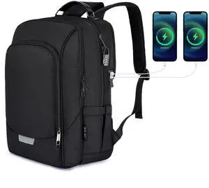 HANXIUCAO Laptop Backpack for Men, 15.6 Inch Business Travel Backpack with USB Charging Port, Anti-Theft & Water Resistant, Organized Work & College Computer Bag,Black