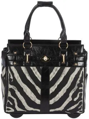 JKM & Company Rolling Laptop Bag for Women | Designer Wheeled Briefcase | Fits 13-17" Laptops | Office Travel Computer Case (Serengeti-Zebra)