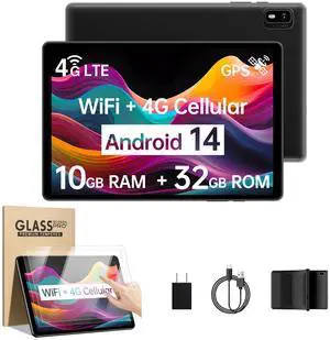 Topsand 10 Inch Android 14 Tablet Phone with Premium 2-Pack Tablet Screen Protector
