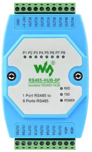 Waveshare Industrial-Grade Isolated 8-Ch RS485 Hub, Rail-Mount Support, Wide Baud Rate Range Waveshare Industrial-Grade Isolated 8-Ch RS485 Hub, Rail-Mount Support, Wide Baud Rate Range