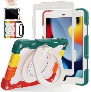 ROISKIN for iPad 10.2 inch iPad 9th 8th 7th Generation Case with Screen Protector for Women with 360 Kickstand Shoulder Strap Hand Grip Pencil Holder, iPad Case for 10.2 inch Tablet 2021/2020/2019