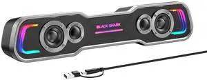 Black Shark Bluetooth Computer Speakers for Desktop, Dynamic Multi-Layer RGB Lighting Gaming PC Speaker with Deep Bass, USB C/USB Powered Sound-bar for Computer Desktop PC Monitor Laptop (BS-SP1)