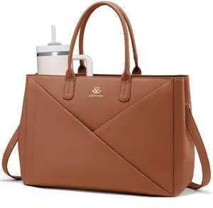 LOVEVOOK Laptop Tote Bag for Women with Large Cup Holder, 15.6 Inch PU Leather Work Bag Teacher Tote Bag, Waterproof Computer Bags Business Office Briefcase Handbag