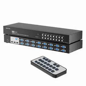 Arvitek 16 Port KVM Switch VGA, 16 Computers Share 1 Set of Monitor, Keyboard, Mouse, Printer, 16 in 1 Out Rack Mount KVM with 3 USB 2.0 Hubs (Included 16 VGA KVM Cables + IR Remote)