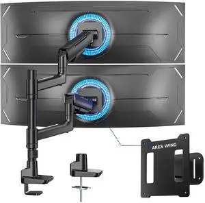 ARES WING Dual Monitor Mount & VESA Adapter for Samsung Neo G9, G65B, G70A, G75T, G85NB, CRG9, CHG9, CHG90, and Odyssey G9 Monitors