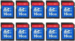 INDMEM SD Card 16GB, 10-Pack UHS-I Class 10 MLC Flash Memory Card, High-Speed Secure Digital Cards for Cameras, DSLR, Action Cams - Reliable Storage