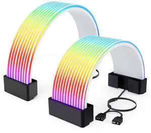 Auotac RGB PSU Extension Cable Cover Kit, Flex PC RGB Light Strip, 5V 3 Pin ARGB Sync, Compatible with 8-Pin / 16-Pin GPU Cable, 24-Pin Motherboard, Black