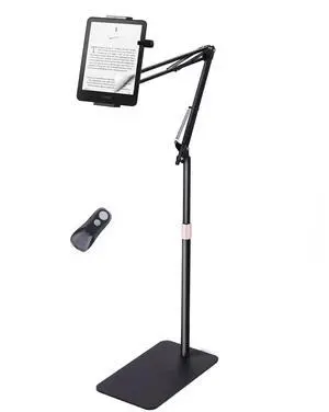 Quehun Telescopic Stand Floor Kindle Holder with Remote Page Turner,19"62" Height Range Stand for Reading in Bed,Metal Tablet with Clicker,Kindle Accessories for Tablet iPhone 4.7-12.9''