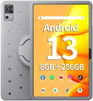 Naclud 12 Inch Tablet, 8GB RAM 256GB ROM Android 13 Tablet with Decorative Perforated Case, Octa-Core 2.0Ghz Processor, 2000 * 1200 FHD Screen, 5MP+13MP Camera, 8000mAh, GPS, WiFi, Bluetooth (Ivory)