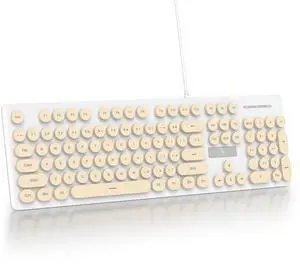 iRoboosta Retro Typewriter Coffee Keyboard Full Size, 104 Keys LED Backlit Wired Membrane Keyboard with Number Pad, Ultra Slim Quiet Home/Office Computer Keyboard for PC, Laptop, Desktop (Coffee)